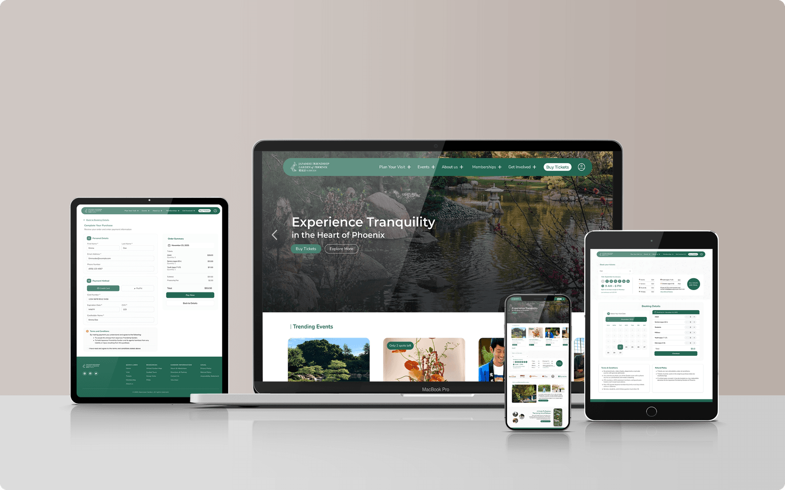 Japanese Friendship Garden - multi-device mockup of the redesigned website