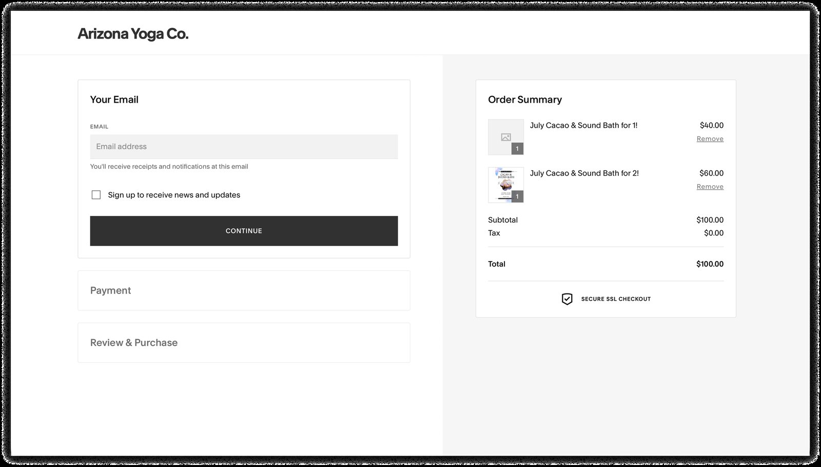 Original checkout page